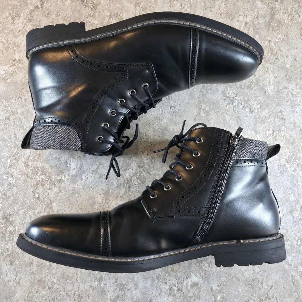 Bruno Marc Side Zip Black Faux Leather Dress Chukka Boots Mens Size 14 Gentleman